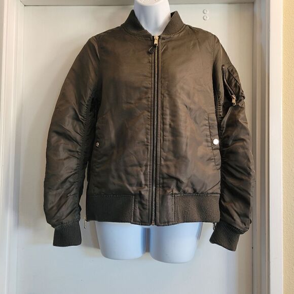 STEVE MADDEN parachute Bomber Satin jacket side zip teddy bear fleece lining, - Picture 2 of 13